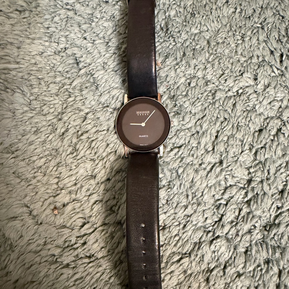 Men's Berenger Steel Classic Black Leather Watch